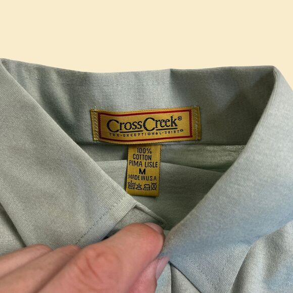 Vintage 70s/80s polo Cross Creek shirt, seafoam green USA-made cotton mens top - Picture 6 of 7